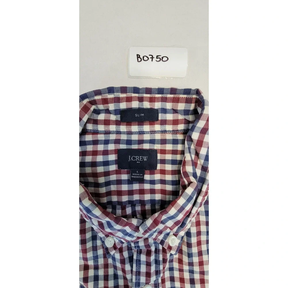 J Crew Slim Fit Mens Gingham Button Down Shirt Red Blue White‎ Long Sleeve L